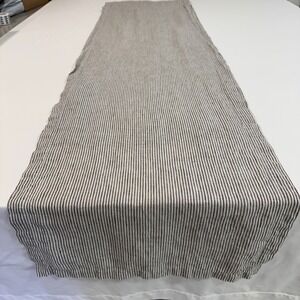 Sur La Table 100% Linen Table Runner 16x108 Gray White Stripe | Farmhouse